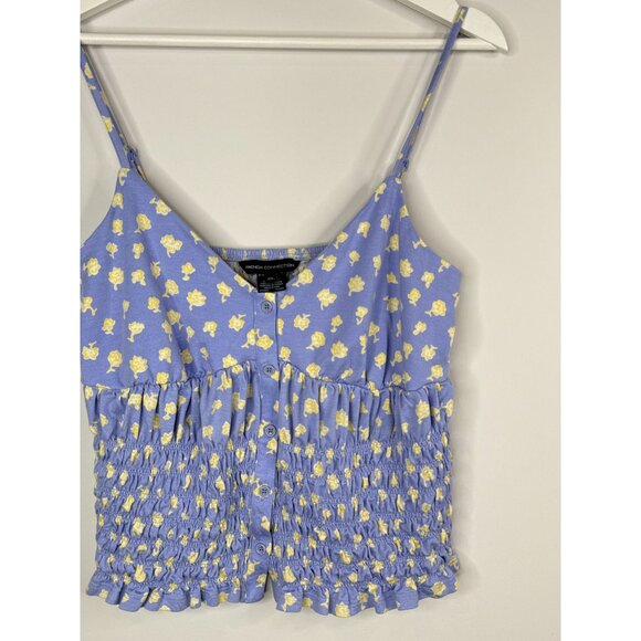 French Connection Top Womens XL Shirt Blue Yellow Floral Smocked Casual Summer - Picture 4 of 15